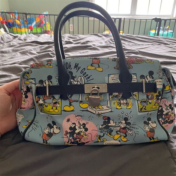 Disney Handbags - Disney Minnie & Mickey Mouse Comic Strip Satchel Handbag Blue